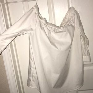 off the shoulder Calvin Klein top.